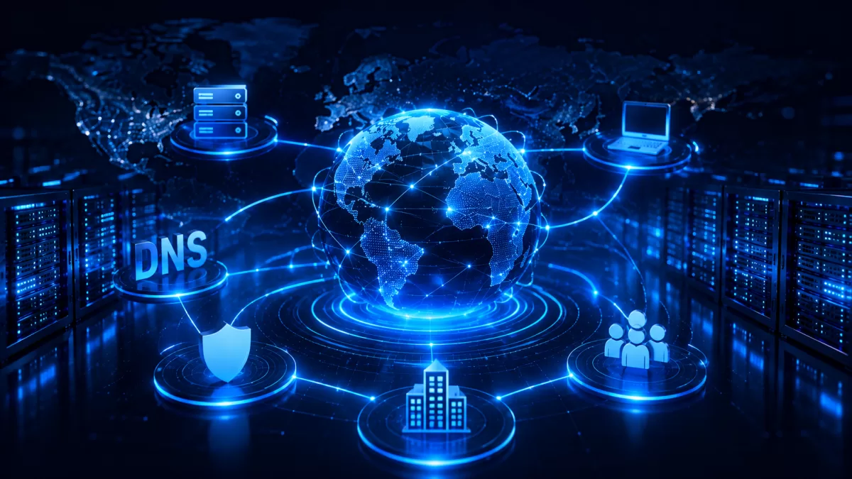 Δίκτυο DNS που συνδέει ένα domain με server υποδομής