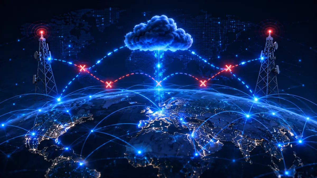Globales Netzwerk mit mehreren Pfaden um einen ausgefallenen Knoten herum
