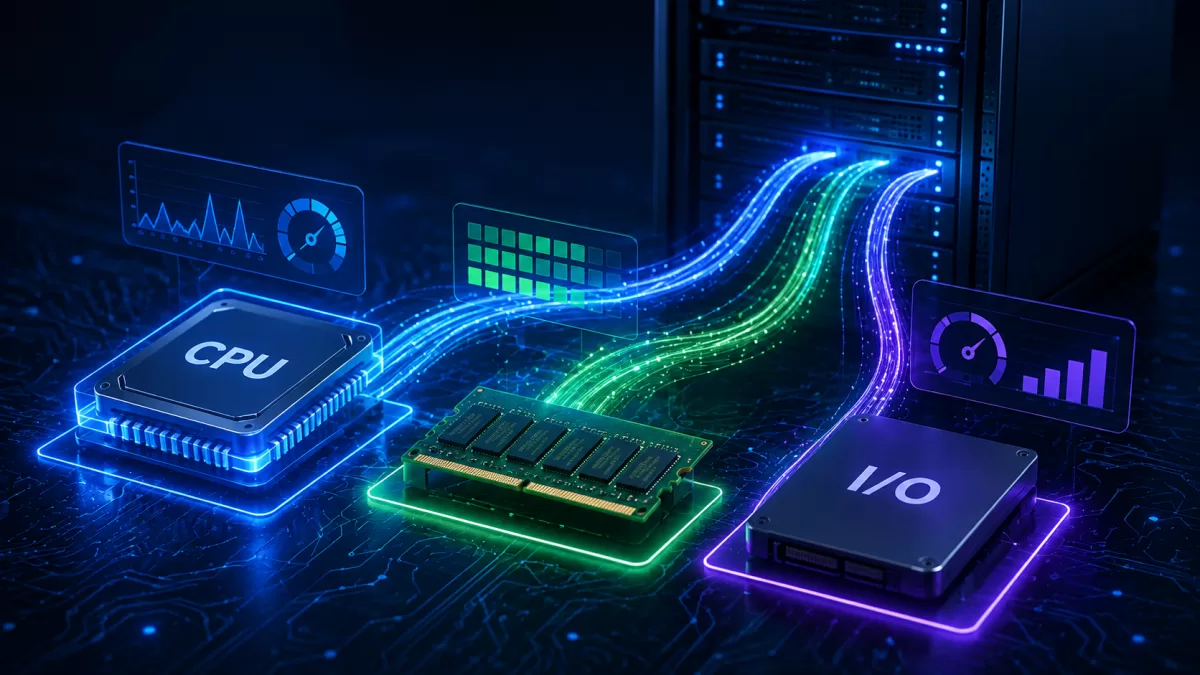 Editorial illustration related to CPU, Memory and I/O: How Hosting Resources Work Together