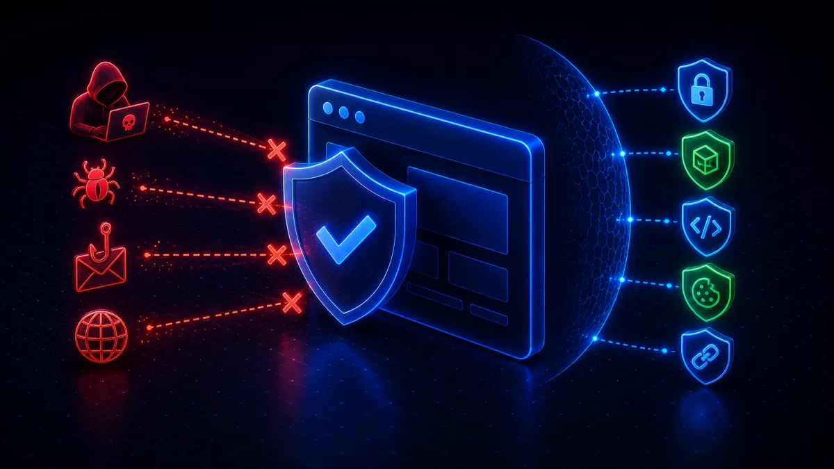Illustrazione editoriale relativa al funzionamento, alla sicurezza e all’infrastruttura dei servizi Internet
